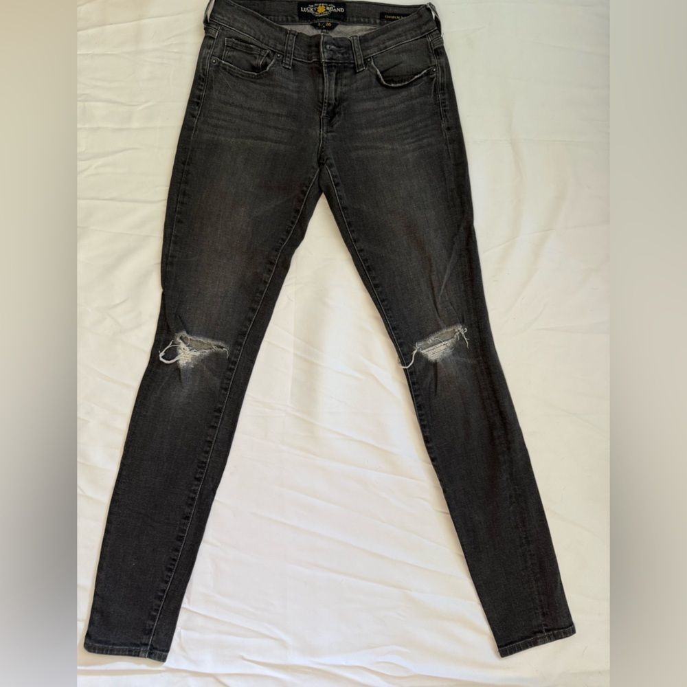 🖤 Lucky Brand Distressed Skinny Jeans – Size 2 / 26 – Black Denim Baddie 🖤